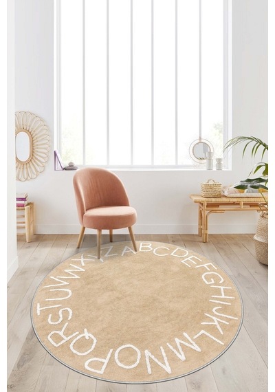 West Home Dijital Baskı Yıkanabilir Kaymaz Taban Leke Tutmaz Yuvarlak Mutfak Halısı Ve Salon Halısı Wh 580 Beige Yuvarlak