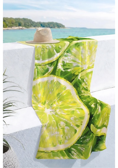 Limon Temalı Tropikal Plaj Havlusu-yeşil Suluboya Akdeniz Havuz Deniz Hızlı Kuruyan Mikrofiber Havlu Çok Renkli