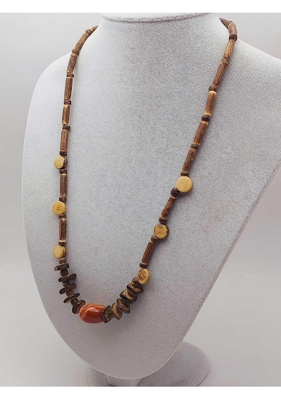 Yasamtohumu Ahşap & Jasper Tasarım Unisex Otantik Kolye 56104 Çok REnkli Çok Renkli