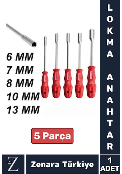 Ergonomik Kaymaz Kauçuk Sap Tamir Montaj Somun 6/7/8/10/13/mm Tornavida Lokma Anahtar 5'li Set