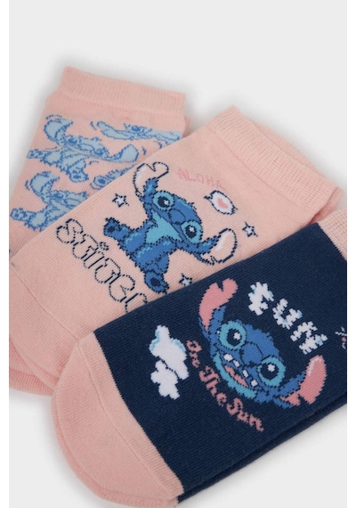 Defacto Kız Çocuk Disney Lilo & Stitch 3lü Pamuklu Patik Çorap F1331a8nskr1 ÇoK Renkli