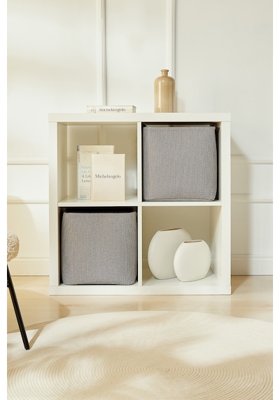 Ocean Home Textile 2'li Antrasit Renk Dokulu Kumaş Sepet Set 30 x 30 x 30 cm