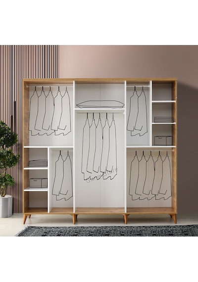 GüneyStore Komple Mdf Sport 6 Kapaklı Atlantik Beyaz - Çam Gardırop