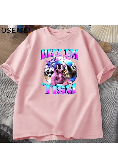 Flood Of Style Rizz Em İle Tism Komik T Shirt Erkekler Vintage Rakun Bootleg T-shirt Otizm Tees Kısa Kollu P Pembe Flood Of Style Rizz Em İle Tism Komik T Shirt Erkekler Vintage Rakun Bootleg T-shirt Otizm Tees Kısa Kollu P Pembe