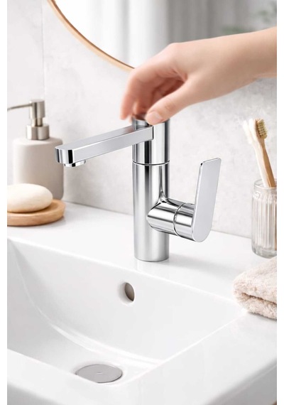 Viosa Tam Tur 360 Derece Döner Banyo Lavabo Bataryası Lüx Gövde Musluk Siyah