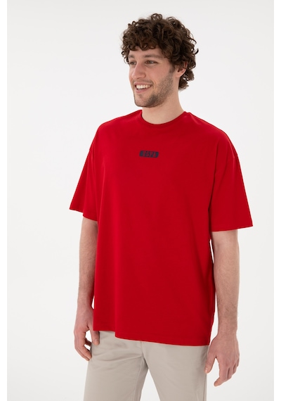 U.S. Polo Assn. Erkek Oversize Fit Bisiklet Yaka Kırmızı Tişört 50305923-VR030