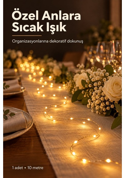 10 Metre Pilli Sarı Gün Işığı Peri Led Flaşlı Dekoratif Işık