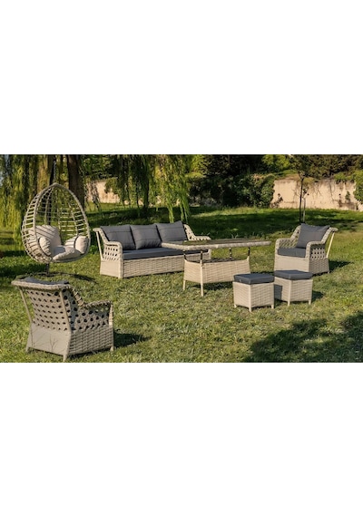 S Collection Rattan Bahçe Takımı Oturma Grubu 3'lü - 7 Kişilik Bej