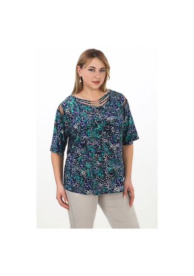 Lady Majestic %100 Viskon Büyük Beden Kadın Bluz - 44422 Mavi