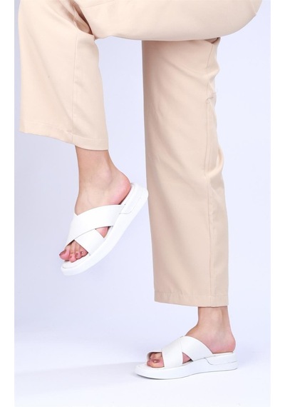 Paris Beyaz Hakiki Deri Terlik-beyaz Beyaz