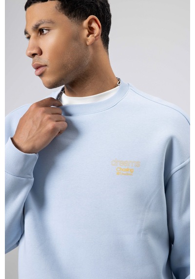 Vamos Oversize Bisiklet Yaka Baskılı Sweatshirt Bebe Mavi