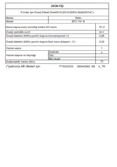 Beko Beyond Serisi BFC 741 B 72 LT Ankastre Fırın