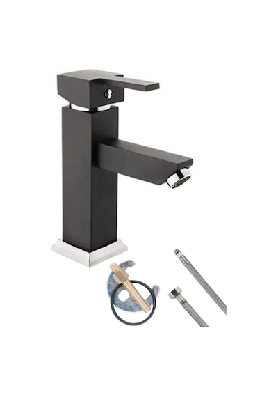 Elite Edition Lüx Kare Sabit Banyo Lavabo Bataryası Pirinç Ağır Malzeme Siyah