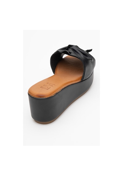 Luvishoes Luvi Shoes Jeff Siyah Cilt Hakiki Deri Fiyonklu Kadın Dolgu Topuklu Terlik Siyah