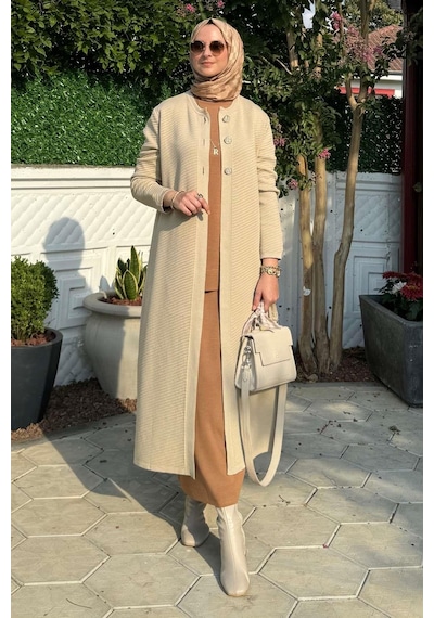 Rabia Şamlı Sinem Çelik Örme Triko Hırka Taş Çok Renkli