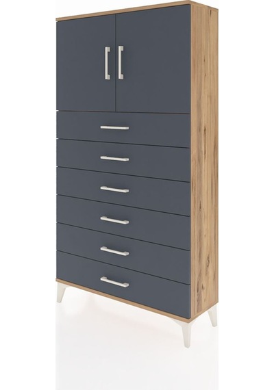 Arges Dolap 2 Raflı 6 Çekmeceli 2 Kapaklı 88x30x163 Çam-antrasit Çam