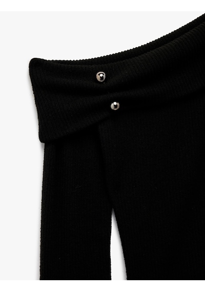 Koton Slim Fit Aksesuarlı Uzun Kollu Omzu Açık Bluz Siyah 6wak80121pk