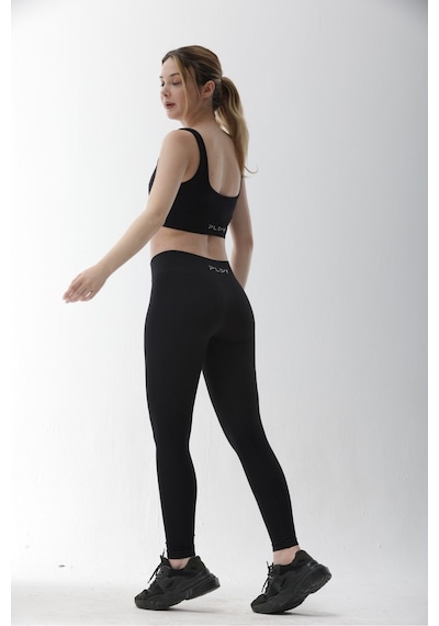 Playsportswear Seamless Siyah Normal Bel Fitted Basic Sporcu Tayt Takımı SiYAH
