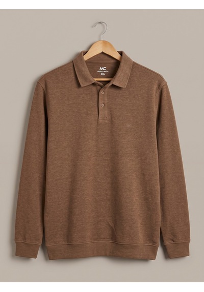 Maccali Erkek Açık Kahve Büyük Beden Polo Yaka Battal Sweatshirt