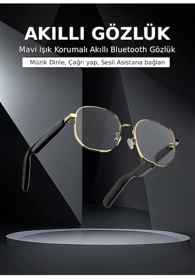Yh Hy 0532 Gold Çerçeveli Siyah Akıllı Güneş Gözlüğü Polarize Çift Hoparlör Tws Gözlük Müzik Çağrı