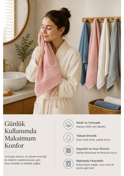 4 Lü El Yüz Havlu Seti %100 Pamuklu 50x85 Cm Aura Indigo