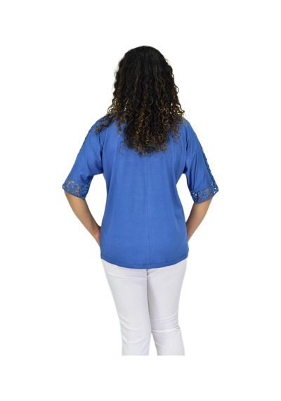 Caftan Kadın Kısa Kol Baskılı Bluz Bgl-st04708 Mavı