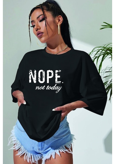 Unisex Not Today Baskılı T-shirt Siyah