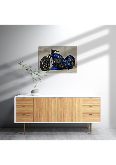 Cakasepetim Mavi Chopper Motorsiklet Ahşap Mdf Tablo