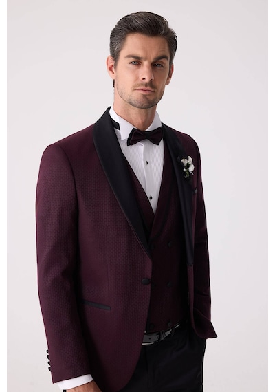 Ysf Erkek Mürdüm Çıkma Şal Yaka Slim Fit Damatlık