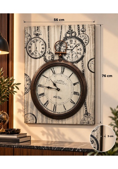 Dekoratif Duvar Saati Silver Tablo Model Kahverengi