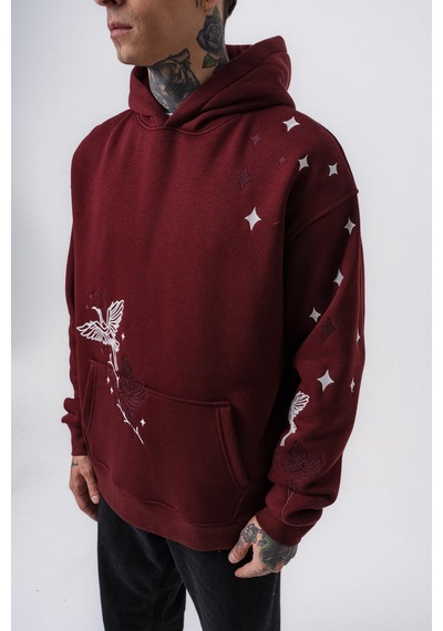 Respire Erkek No Perch Nakışlı Kapüşonlu Oversize Hoodie Bordo