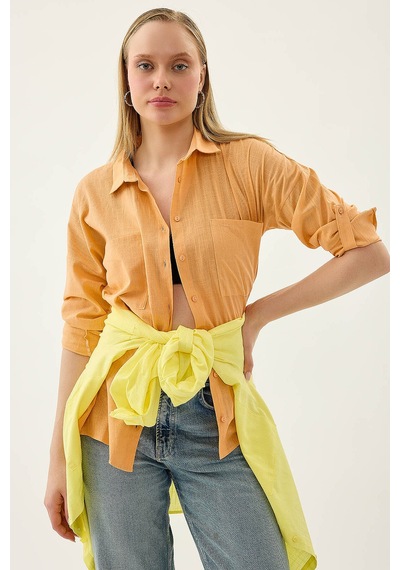 Vitrin Basic Oversize Önden Cepli Gömlek Oranj