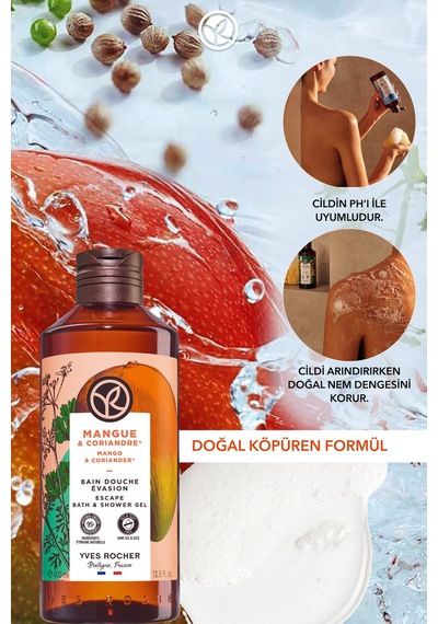 Yves Rocher Duş Jeli - Nemlendirici Canlandırıcı Mango Kişniş-sls,sles İçermez,vegan-400ml Diğer