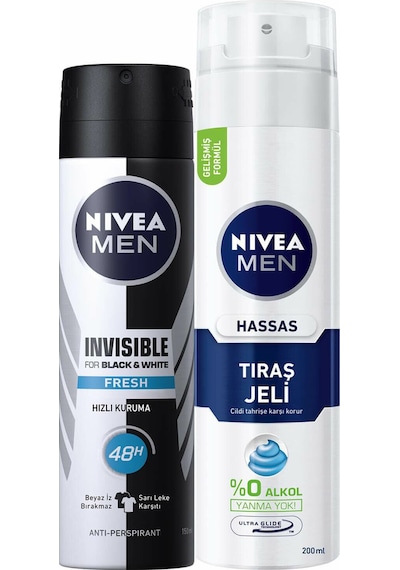 Nivea Men Hassas Tıraş Jeli 200 ML + Invisible Black & White Fresh Deosprey 150 ML