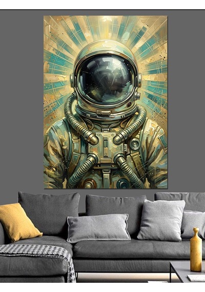 Güneş Işınları Altında Modern Astronot Dekoratif Kanvas - Mdf Ahşap Tablo