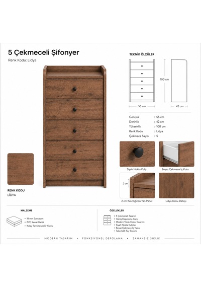 Asya Dik Şifonyer 5 Çekmeceli Şifonyer Diğer