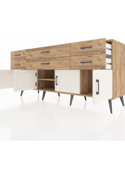 Hyperion Konsol 2 Raflı 6 Çekmeceli 4 Kapaklı 176x44x83 Çam-aytaşı/çam Aytaşı/çam
