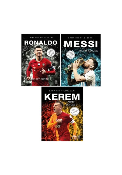 Sahanın Yıldızları Kerem - Ronaldo - Messi Büyük Poster Sticker Futbolcu Kartı Hediyeli 3 Kitap