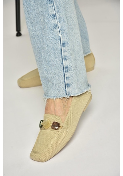 Fox Shoes Y820400304 Ten Triko Kumaş Boncuk Detaylı Kadın Babet Ten