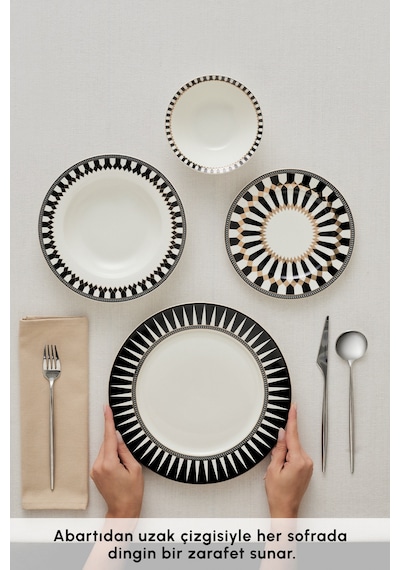 Karaca Elegance Bone Helsinki 24 Parça 6 Kişilik Yemek Takımı Renkli