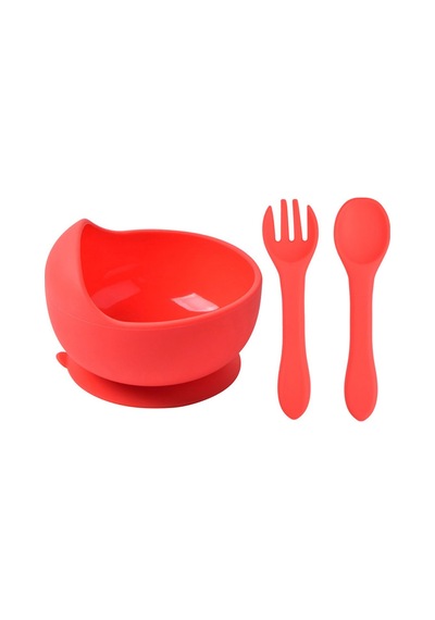 Jojobebek Vakumlu Silikon Mama Kasesi, Altı Vakumlu Mama Kasesi, Silikon Kaşık-çatal / Pembe