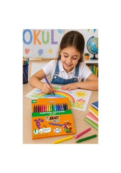 Mum Boya 18 Li 1 Paket Bic 18 Renk Mumboya Elleri Kirletmeyen Yıkanabilir Silinebilir Karton Kutu Plastidecor Çok Renkli