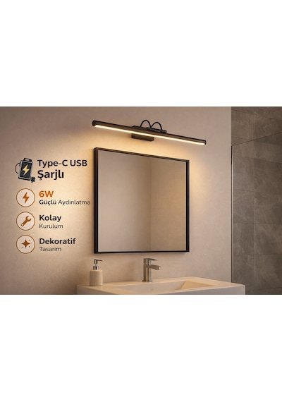 Sarjlı Led Flüt Resim Aplik 6w 3200k Gün Işığı 35cm Duvar Tipi Ayna/tablo Üstü Dekoratif Işık Ip20 Iç Mekan Kullanım Siyah