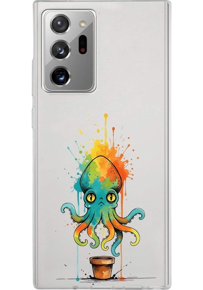 Samsung Galaxy Note 20 Ultra İle Uyumlu Splash Ahtapot Tasarımlı Şeffaf Silikon Kılıf Şeffaf