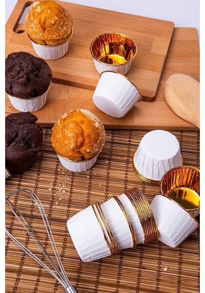 Kağıt Muffin Kek Ve Sufle Kapsülü Beyaz Içi Metalik Gold 10'lu Goldcakes