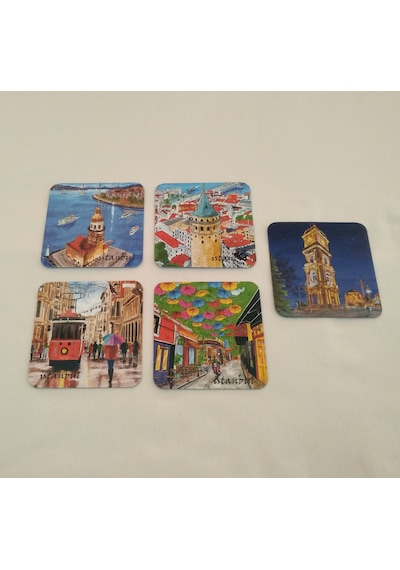 Giftsturkiye Bardak Altlığı Magnet Hediyelik İstanbul 9,5x9,5 Cm Çok Renkli