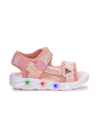 Kiko Kids 133 Hologram Işıklı Kız Çocuk Cırtlı Sandalet Ayakkabı Pudra 001