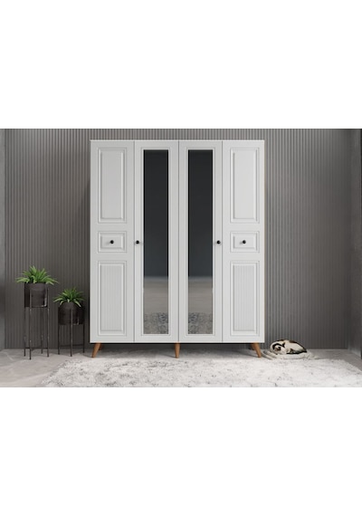 Nossa Membran 4 Kapaklı Portmanto Montaj Dahil Ceviz Beyaz 140 Cm
