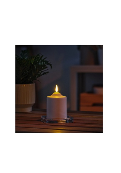 Ikea Smålom Led'li Blok Mum, Beyaz, 9 Cm, Pilli