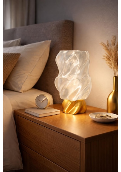 Neolab Aura Serisi Gold Tabanlı Modern Tasarım Buzlu Cam Efektli Dekoratif Masa Lambası Çok Renkli